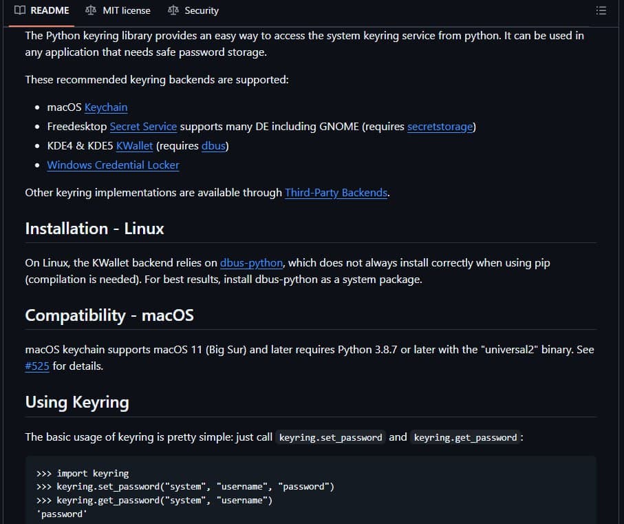 🔐 keyring — библиотека для работы с системными хранилищами паролей на Python!