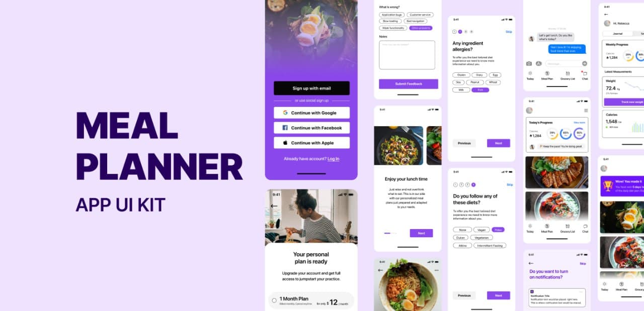 🖥 Meal Planner UI Kit – дизайн приложения для подбора плана питания.