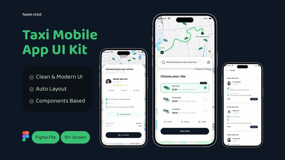 Taxi Booking App UI Kit