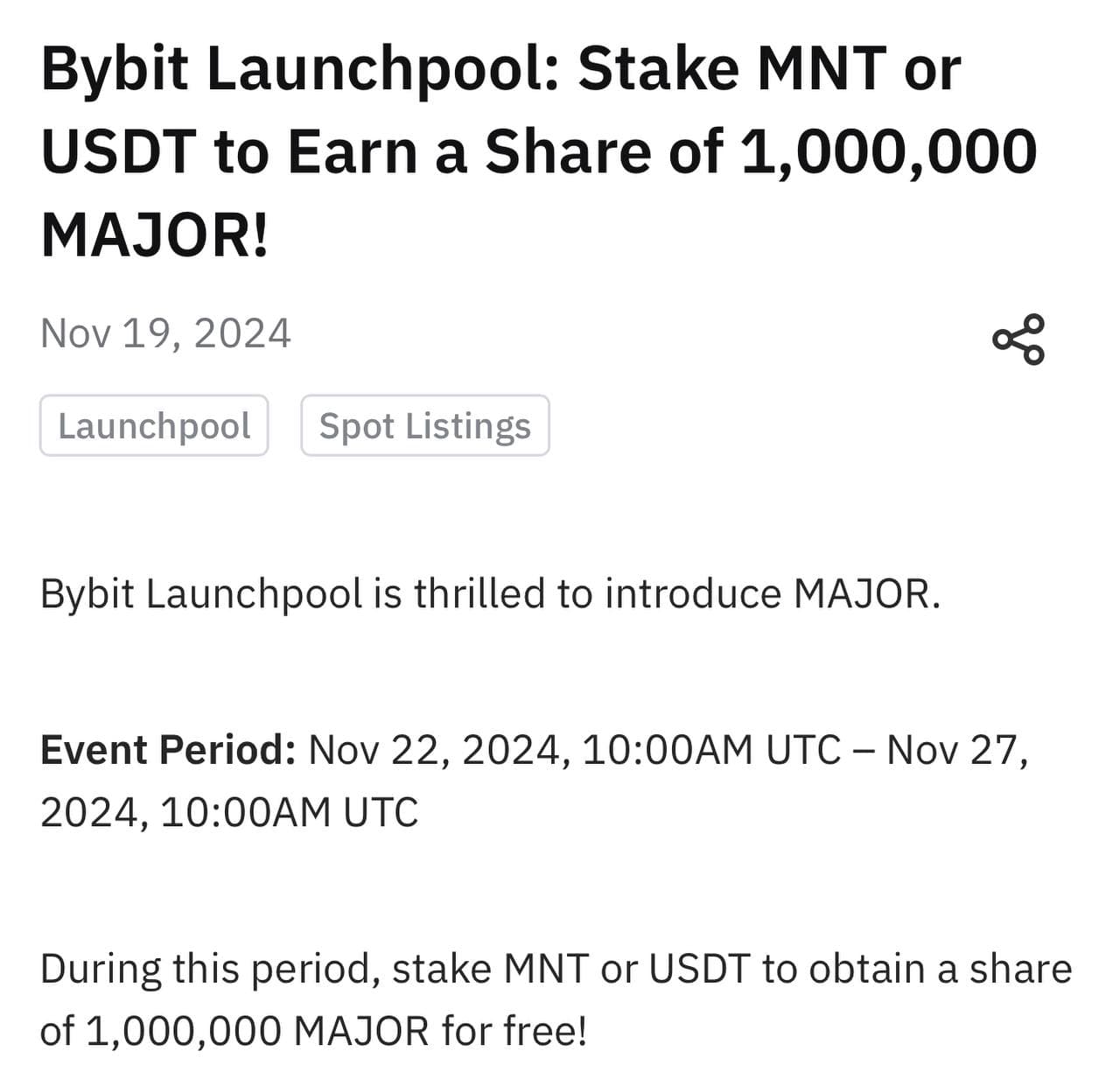 Major of Telegram $MAJOR на Bybit Launchpool 🔥