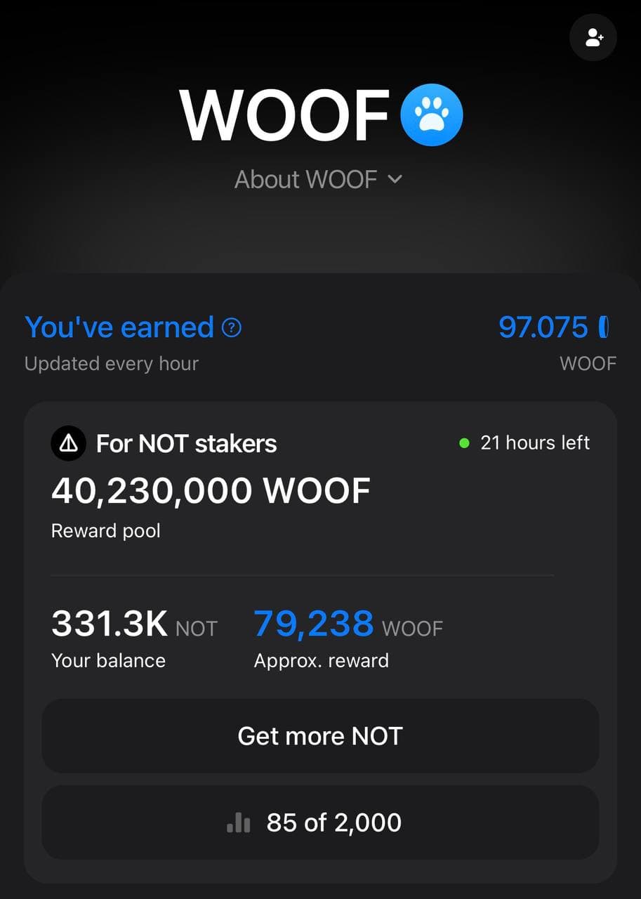 стартовал фарм токена WOOF в официальном приложении телеграма @earn. на этот раз